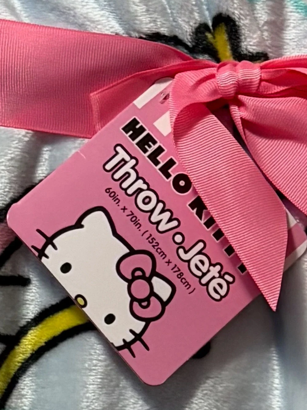 Hello Kitty Light Blue & Pink Plush Throw Blanket with Clouds & Hearts